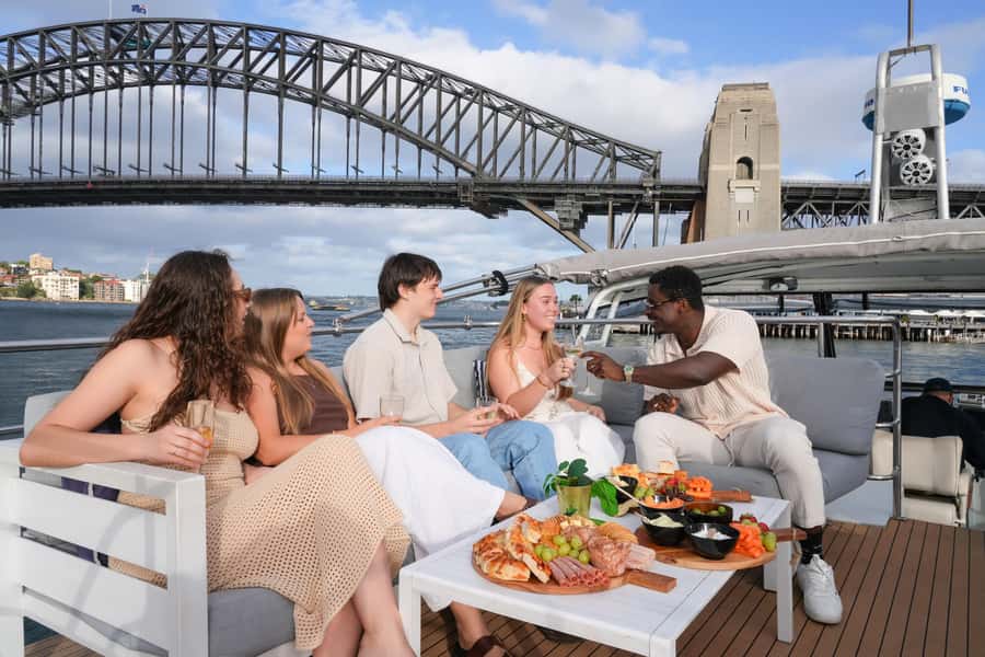 Sydney: Golden Glow Sunset Harbour Cruise with 1 Drink - The HEAVEN Catamaran: Deck Space and 360° Viewing