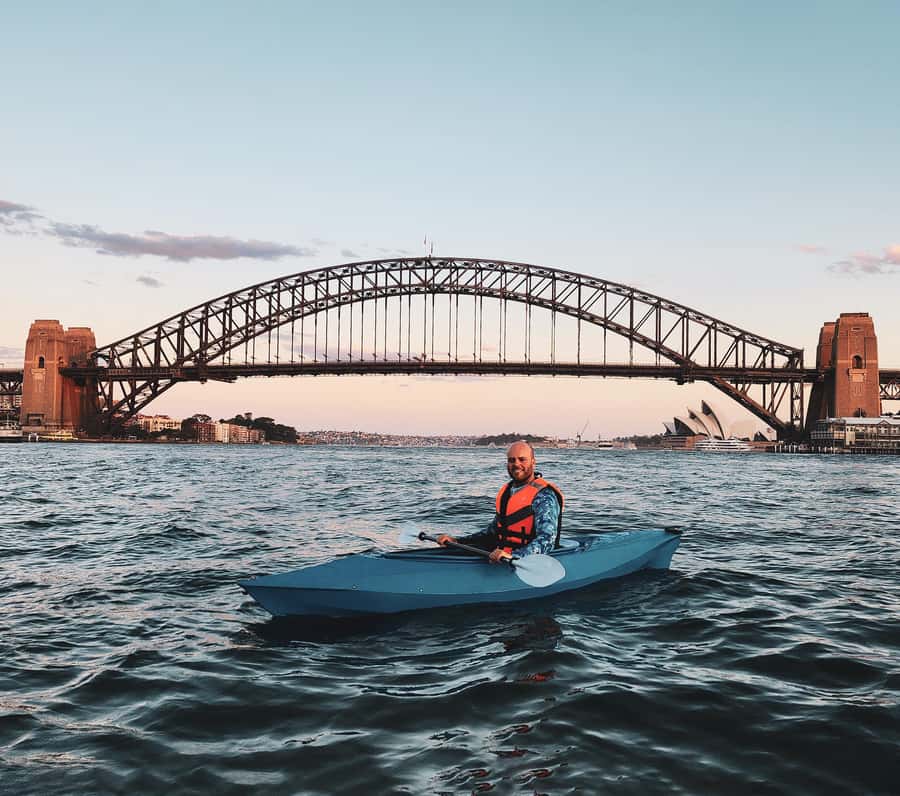 Sydney: Sunset Kayak - Opera & Harbour Bridge Tour (5p. max) - Opera House in the golden hour, with the longest scenic window